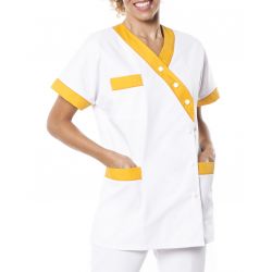Tunique médicale femme timme blanc/jaune