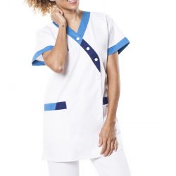 Tunique médicale femme timbi blanc/bleu