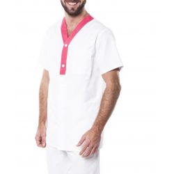 Tunique médicale homme tongo blanc/rose foncé
