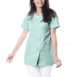 Tunique médicale femme taffa vert aqua/liseré blanc