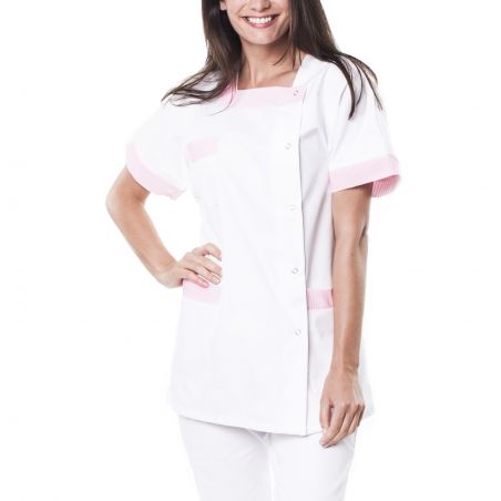 Tunique médicale femme tilly blanc/rose