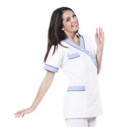 Tunique médicale femme timme blanc/bleu ciel