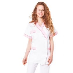 Tunique médicale femme timme blanc/rose pâle