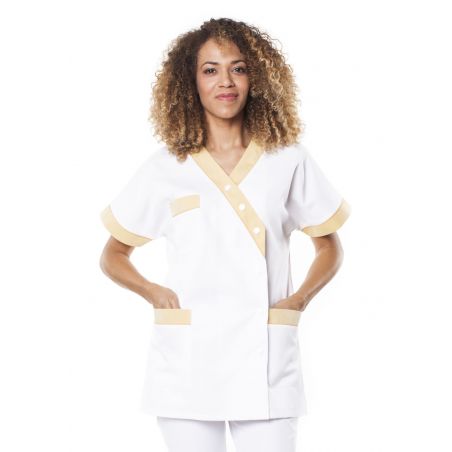 Tunique médicale femme timme blanc/jaune pâle