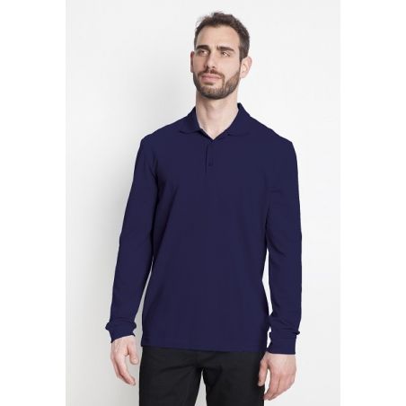 Polo homme manches longues 100% coton marine