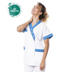 Tunique médicale femme tencel timme blanc/bleu