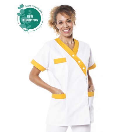 Tunique médicale femme tencel timme blanc/jaune