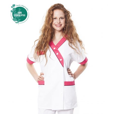 Tunique médicale femme tencel timme blanc/rose