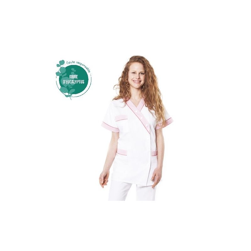Tunique médicale femme tencel timme blanc/rose pâle