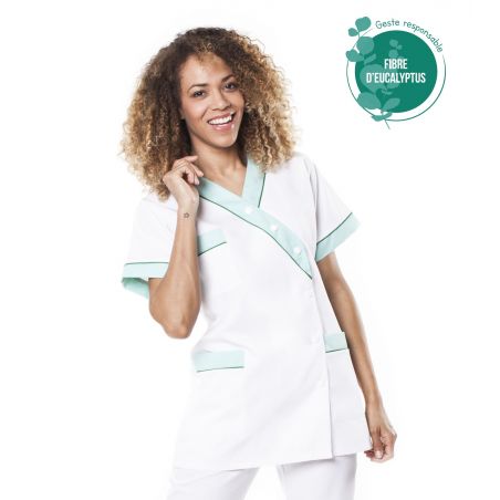 Tunique médicale femme tencel timme blanc/vert